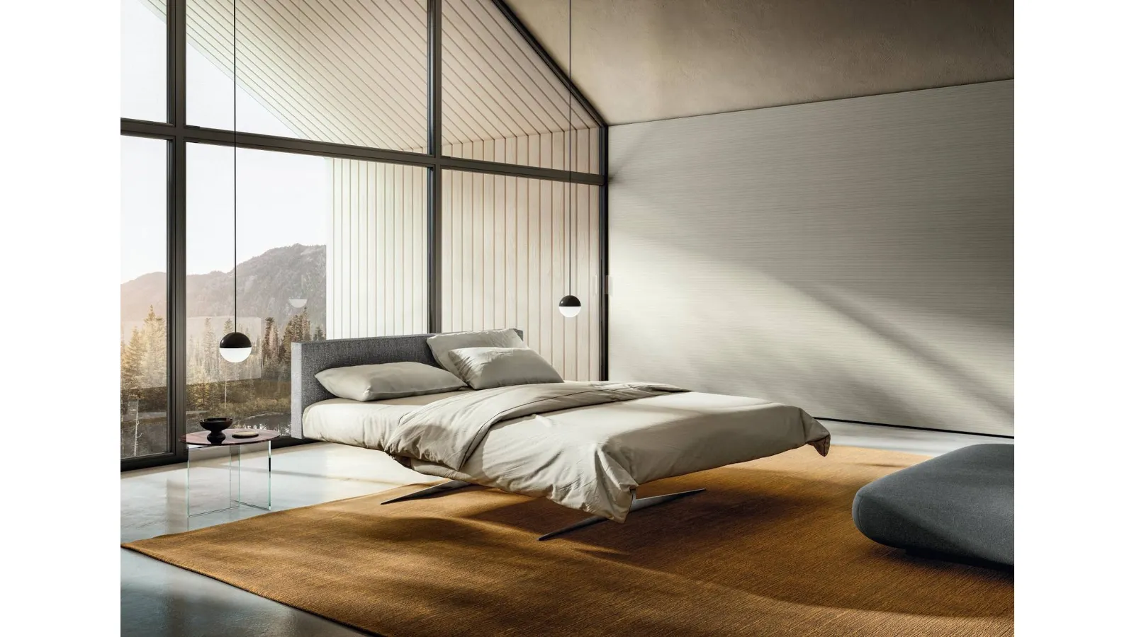 Letto con testiera imbottita Steel 1701 di Lago