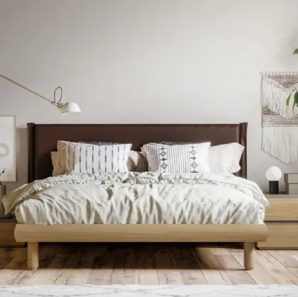 Letto finitura Matwood Honey con testiera in ecopelle West di SantaLucia