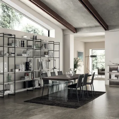 Libreria Living Liberamente sistema Metro in alluminio e decorativo Concrete Jersey di Scavolini