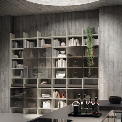 Libreria Living Libra in laccato opaco Grigio Gabbiano e Cuvé di Scavolini