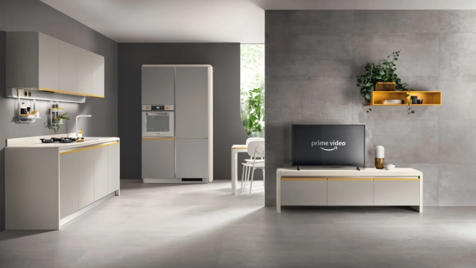 Madia Living Dandy Plus Grigio Velo e Giallo Senape di Scavolini