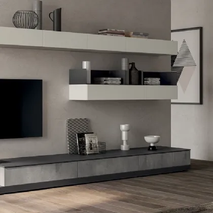 Parete Attrezzata Living Evolution in decorativo Concrete Medium di Scavolini