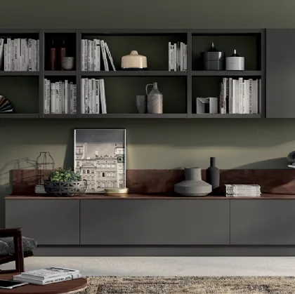 Parete Attrezzata Living Evolution in laccato Grigio Ferro di Scavolini