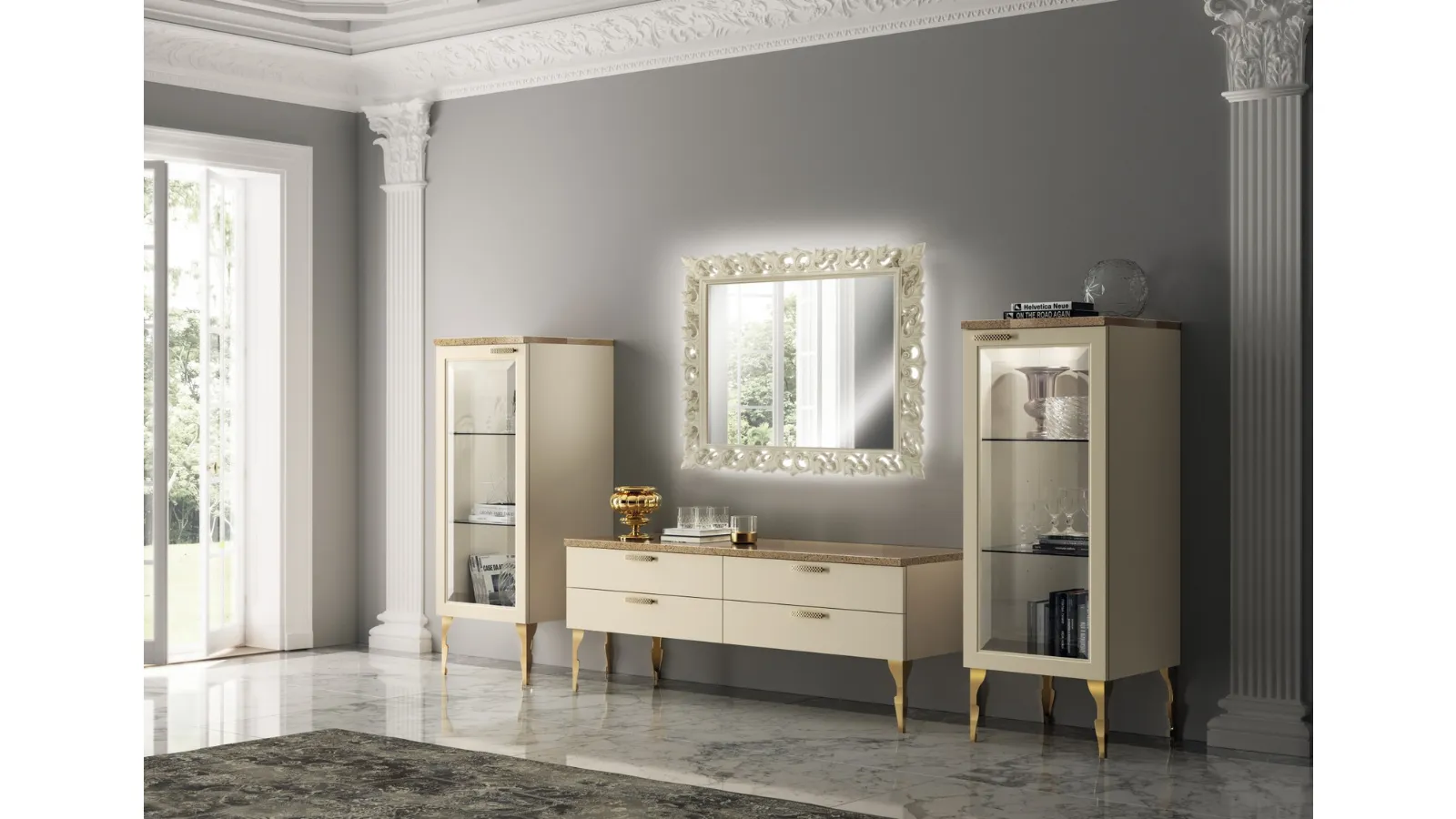 Parete Attrezzata Living Exclusiva in laccato opaco Beige di Scavolini