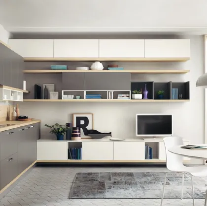 Parete Attrezzata Living Foodshelf in laccato Bianco e Frassino di Scavolini