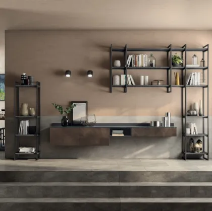 Parete Attrezzata sospesa Living Liberamente in decorativo Oxide Bronze di Scavolini