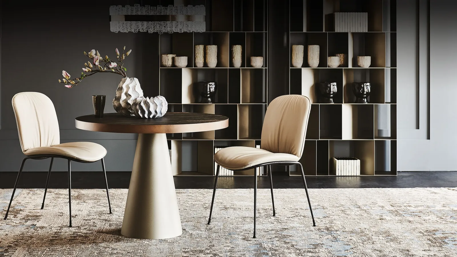 Tavolo con base conica in acciaio e piano in ceramica Saturno Keramik Bistrot di Cattelan Italia