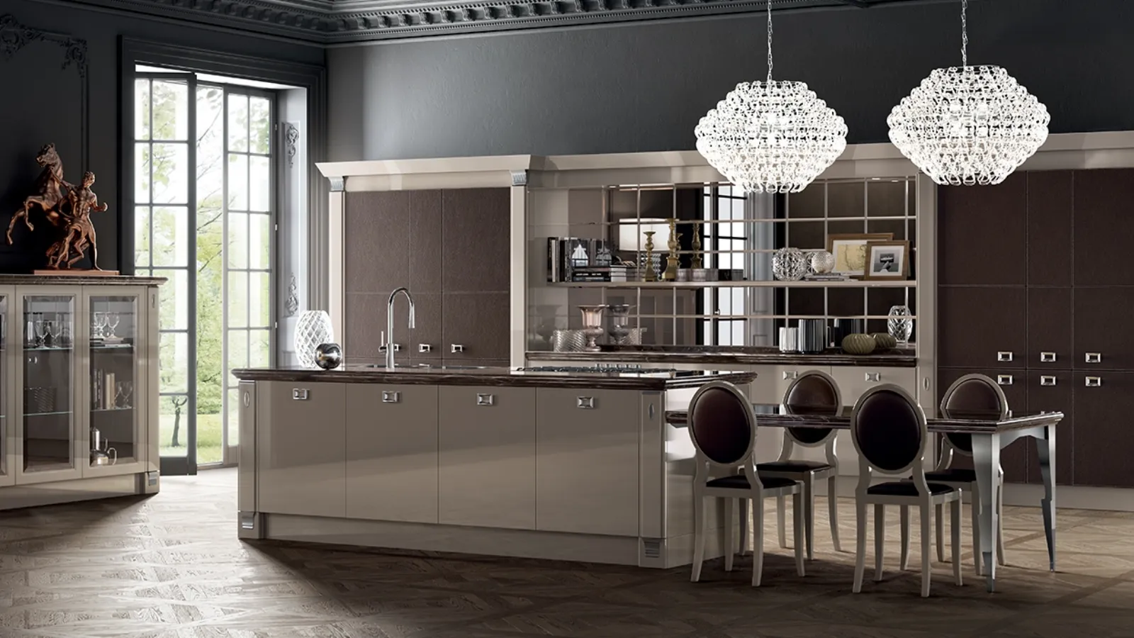 Cucina Classica Exclusiva in laccato lucido Visone di Scavolini