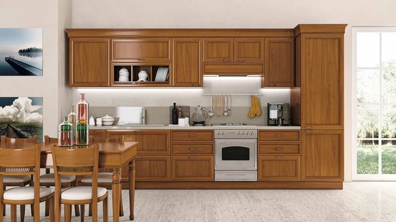 Cucina Classica lineare in legno Le Gemme composizione 5 di Le Fablier