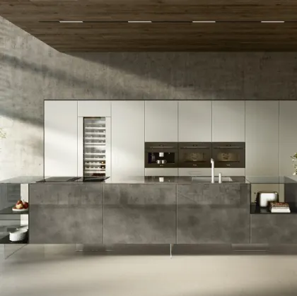 Cucina Design con isola 36e8 Project 2812 in vetro di Lago