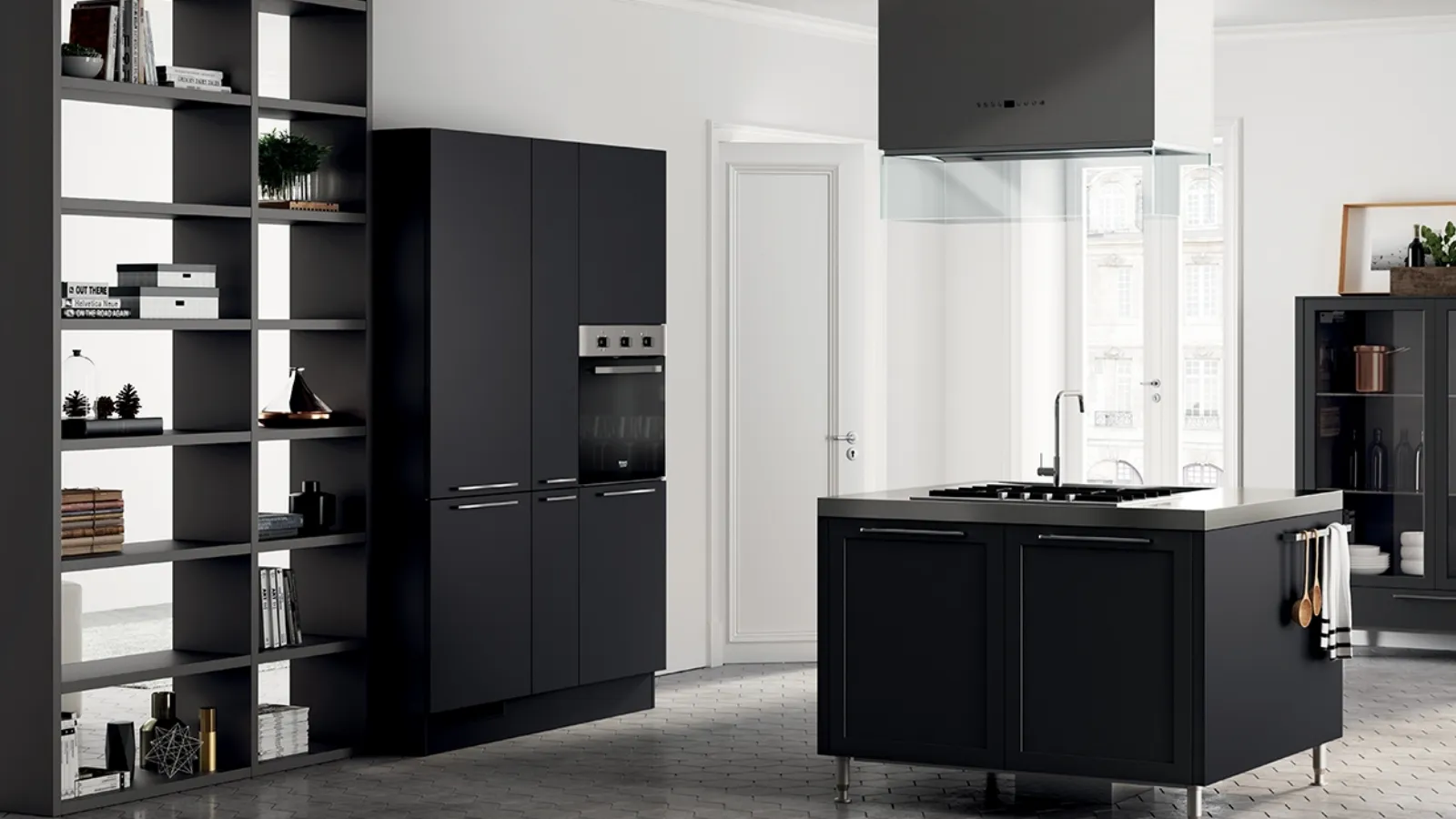 Cucina Moderna Carattere in laccato Nero Ardesia di Scavolini