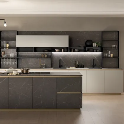 Cucina Moderna DeLinea in Pietra Grey e Grigio Chiaro di Scavolini