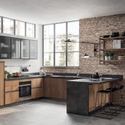 Cucina Moderna con penisola Evolution Rovere Land di Scavolini