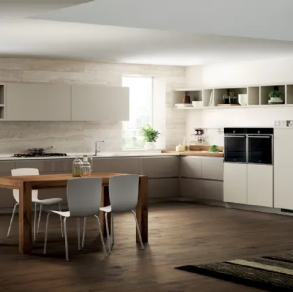 Cucina Moderna Flux Swing in laccato lucido Visone e opaco Tortora di Scavolini