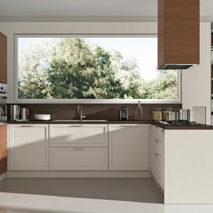 Cucina Moderna con penisola bicolore in laccato bianco opaco e legno naturale Melograno composizione 05 di Le Fablier