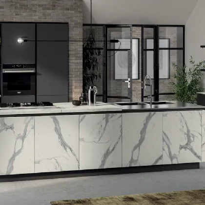 Cucina Moderna Liberamente in laminato Statuario e Grigio Ferro di Scavolini