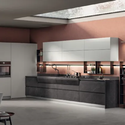 Cucina Moderna Motus in decorativo Pietra Abyss e laccato Grigio Airone di Scavolini