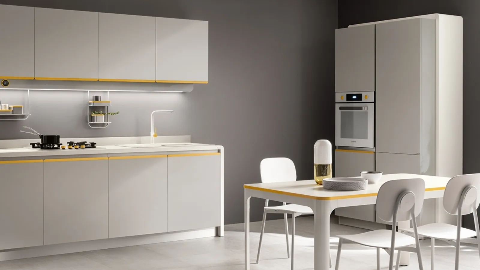 Cucina Moderna Dandy Plus Grigio con maniglia Giallo Senape di Scavolini