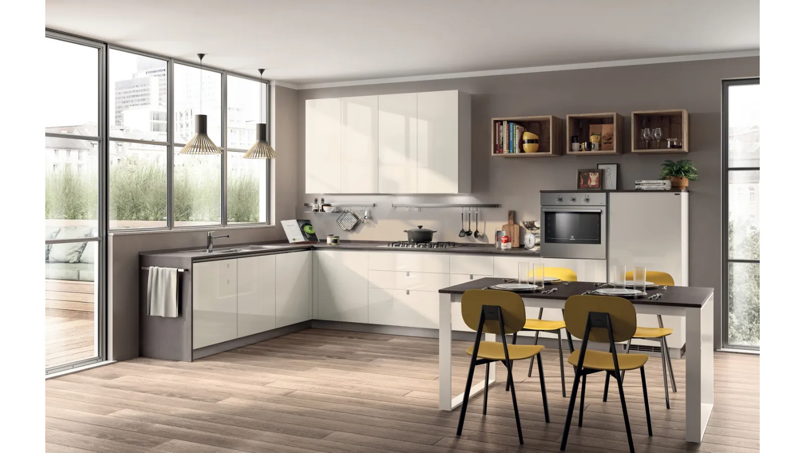 Cucina Moderna angolare Urban & Urban in laccato Bianco lucido di Scavolini